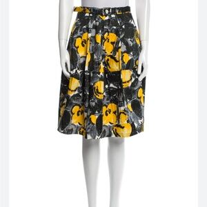 SAMANTHA SUNG Printed Yellow and Black A-Line Skirt